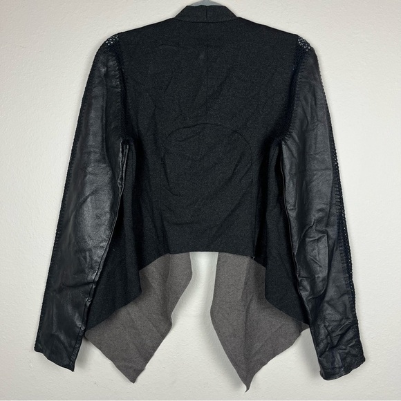 Stella & Jamie Genuine Leather Stretch Knit Shimmery Whip Stitch Open Jacket - Picture 6 of 7